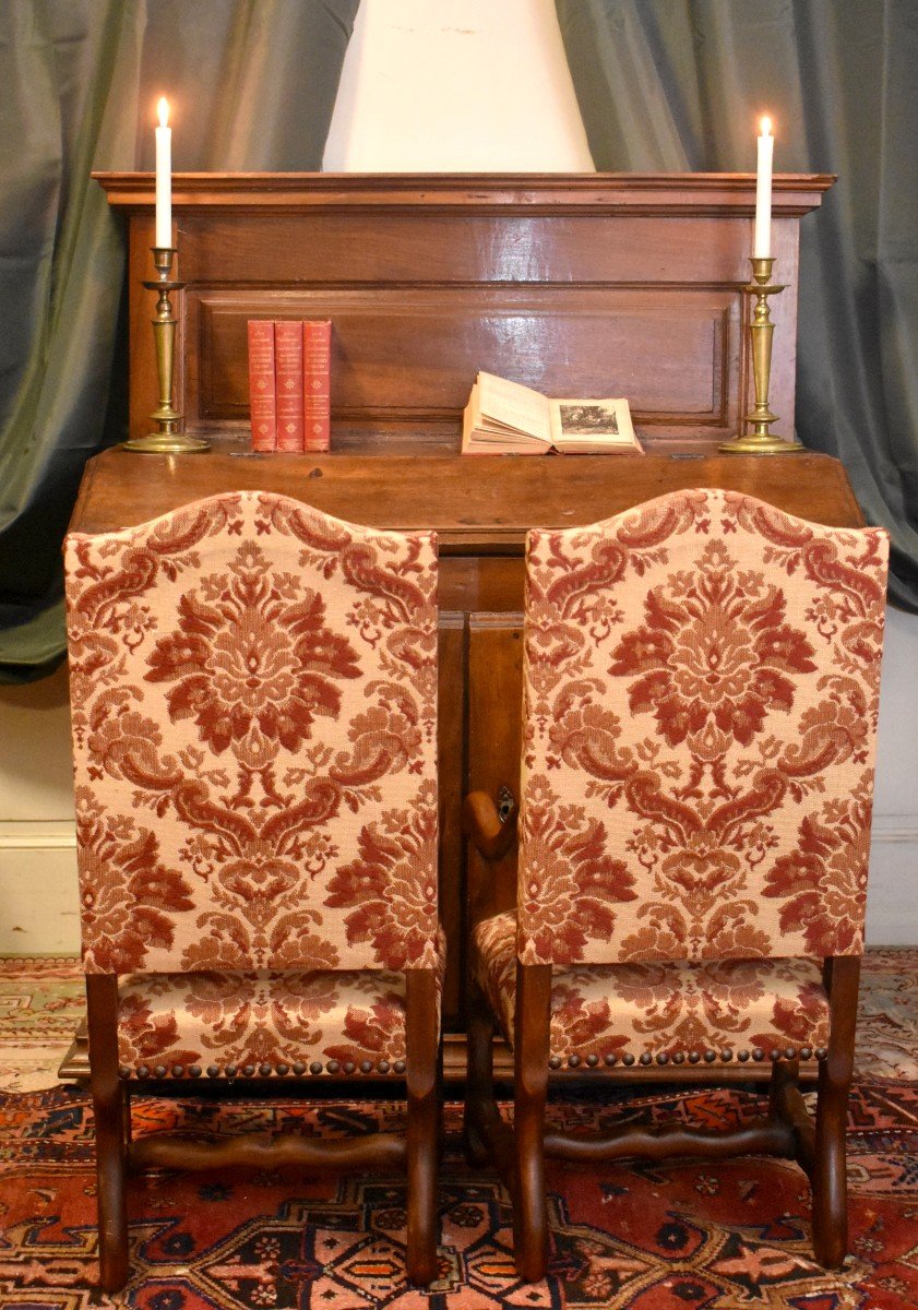 Pair Of Louis XIII Style Children's Armchairs, Child Seats, Genoa Velvet, XXth-photo-4