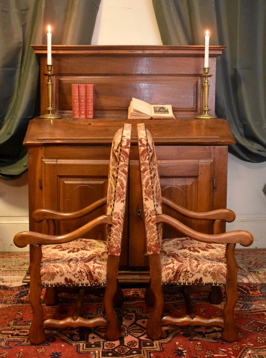 Pair Of Louis XIII Style Children's Armchairs, Child Seats, Genoa Velvet, XXth-photo-5