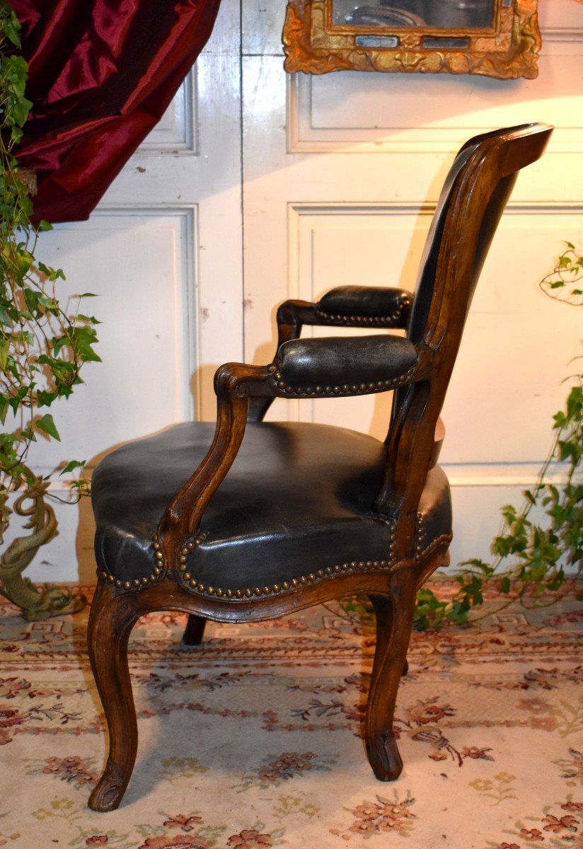 Fauteuil Epoque  Louis XV , Garniture Cuir, Epoque XVIII Eme, Cabriolet-photo-2
