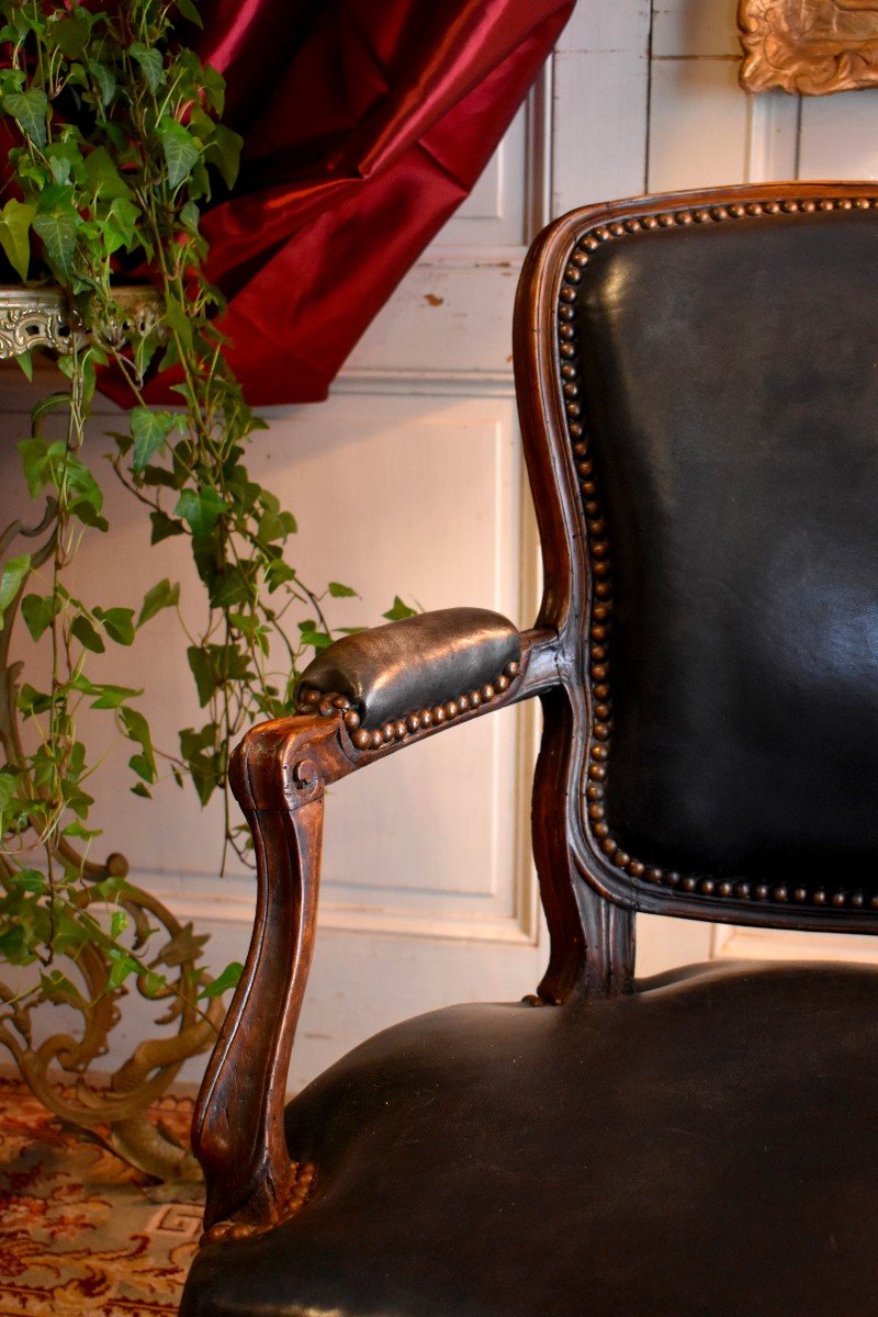 Fauteuil Epoque  Louis XV , Garniture Cuir, Epoque XVIII Eme, Cabriolet-photo-6