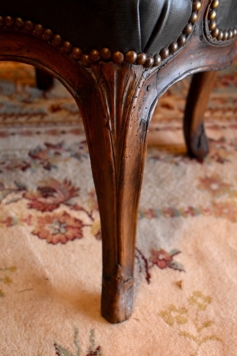 Fauteuil Epoque  Louis XV , Garniture Cuir, Epoque XVIII Eme, Cabriolet-photo-7