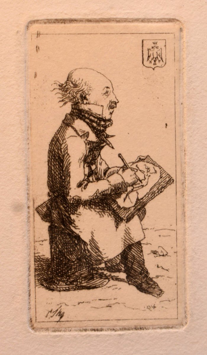 Ex-libris Encadré Et Signé, Artiste Dessinateur Au Blason, Armoiries à l'Aigle Couronné, Epoque XIX eme-photo-2