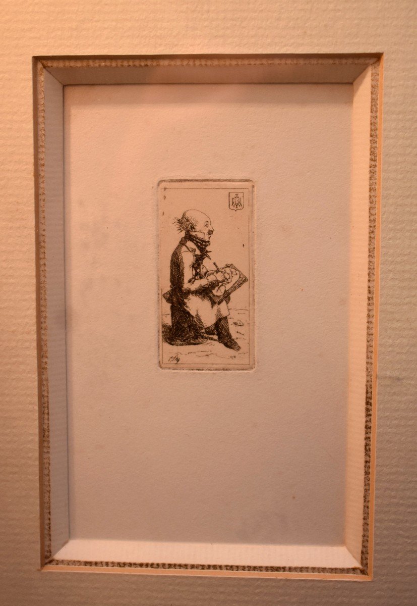 Ex-libris Encadré Et Signé, Artiste Dessinateur Au Blason, Armoiries à l'Aigle Couronné, Epoque XIX eme-photo-4