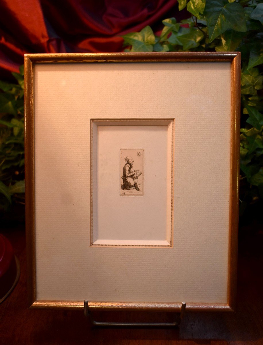 Ex-libris Encadré Et Signé, Artiste Dessinateur Au Blason, Armoiries à l'Aigle Couronné, Epoque XIX eme-photo-1