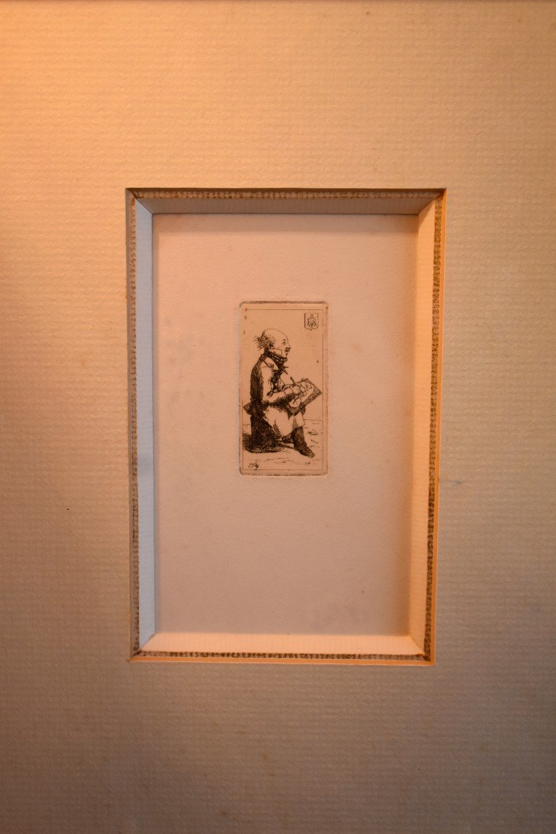 Ex-libris Encadré Et Signé, Artiste Dessinateur Au Blason, Armoiries à l'Aigle Couronné, Epoque XIX eme-photo-3