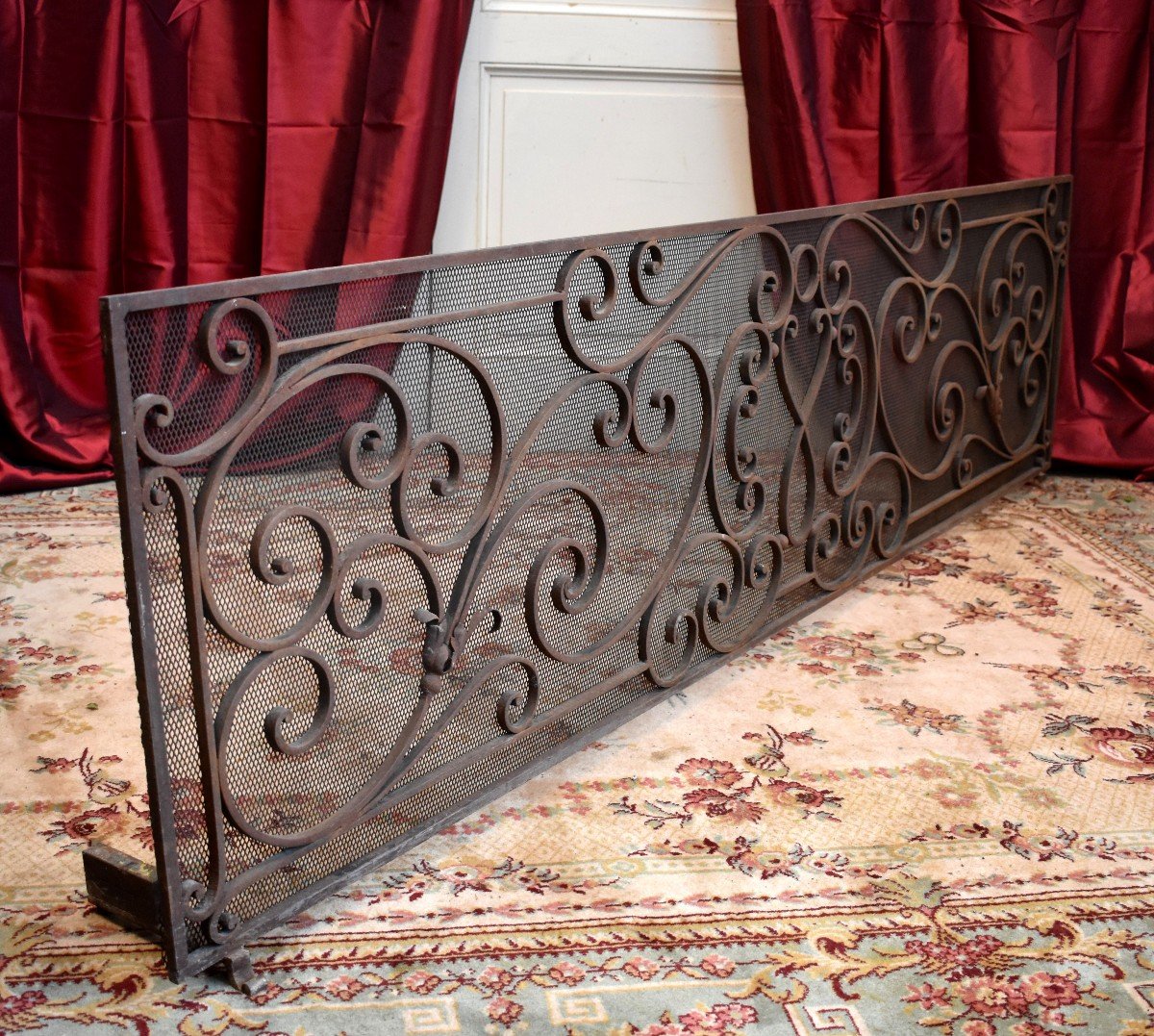 Large Wrought Iron Castle Fire Screen, Spark Screen, Grille, Circa 1900-photo-3