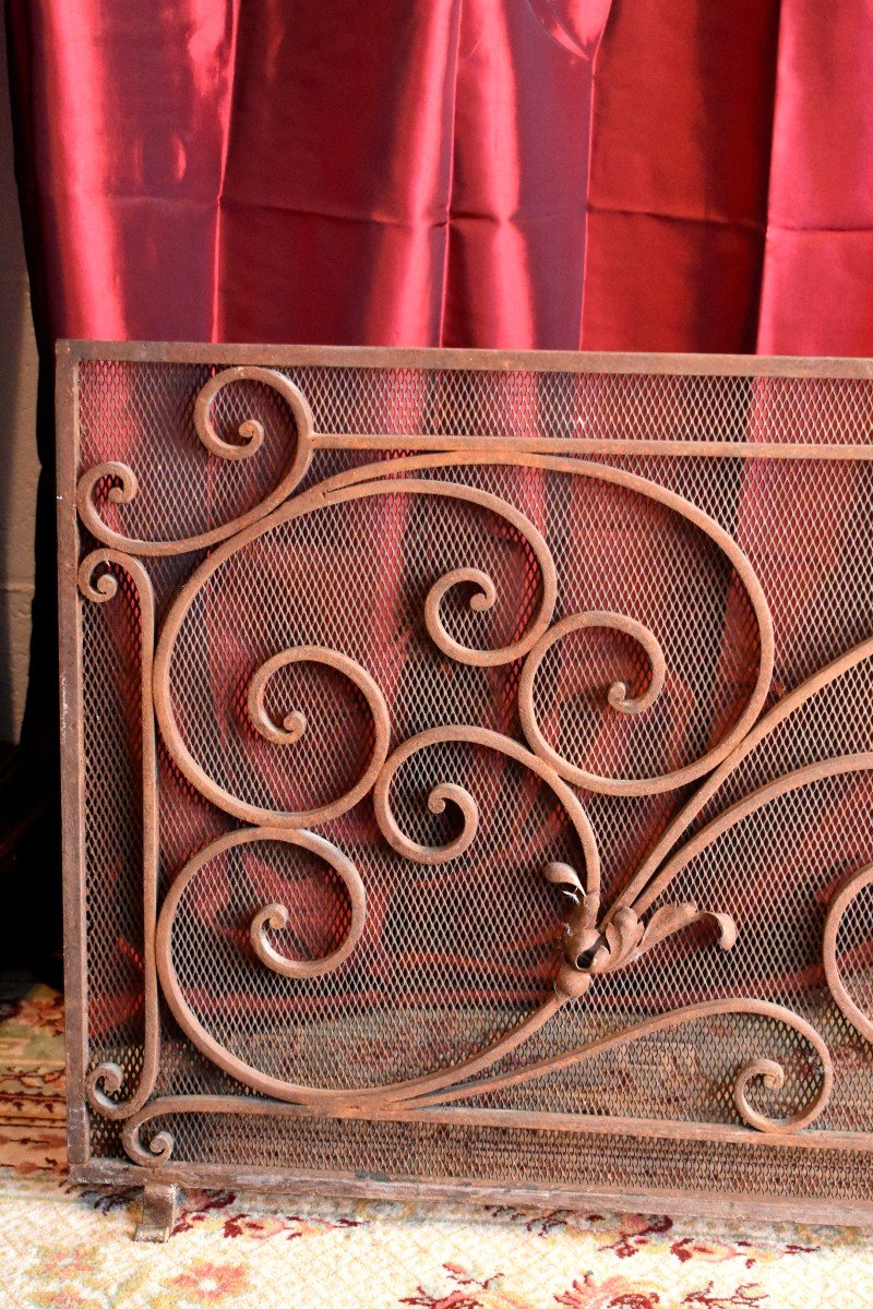Large Wrought Iron Castle Fire Screen, Spark Screen, Grille, Circa 1900-photo-2