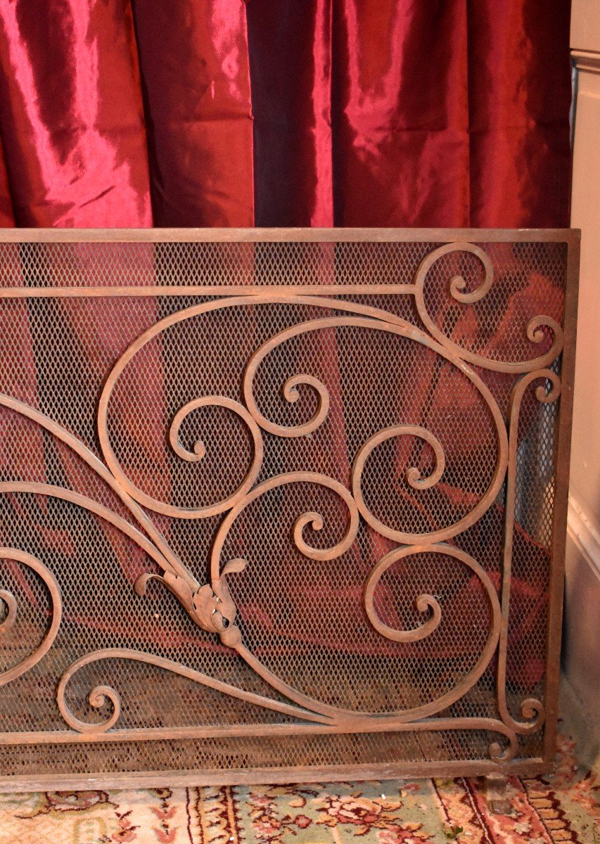 Large Wrought Iron Castle Fire Screen, Spark Screen, Grille, Circa 1900-photo-3