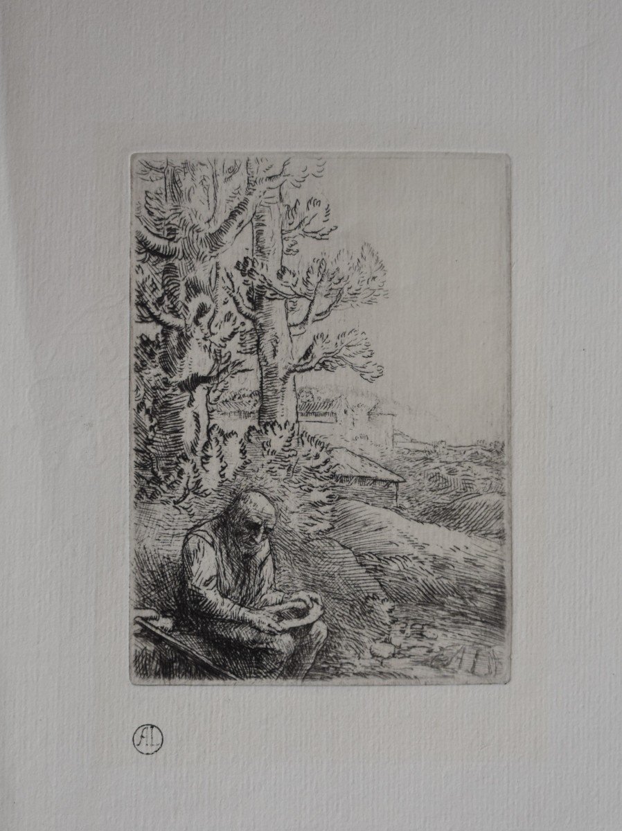 Alphonse Legros (1847-1911) "Le  Mendiant ", Eau Forte Timbrée-photo-2