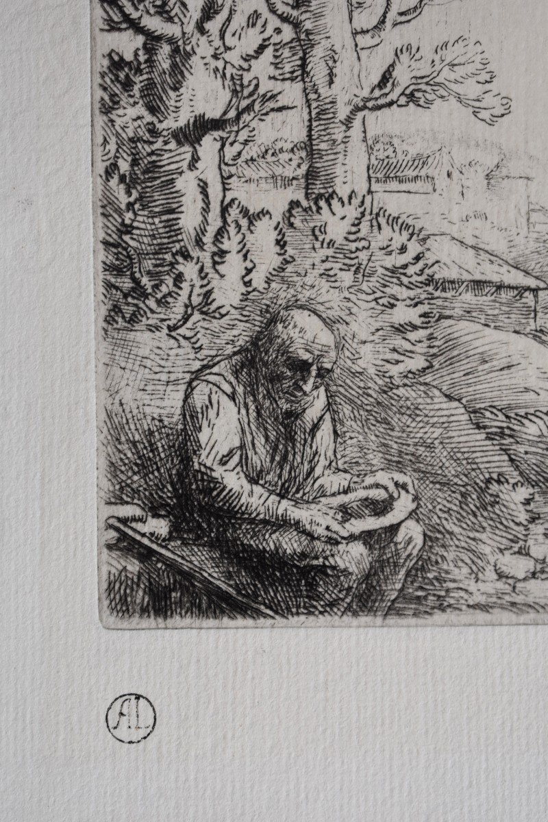 Alphonse Legros (1847-1911) "Le  Mendiant ", Eau Forte Timbrée-photo-1