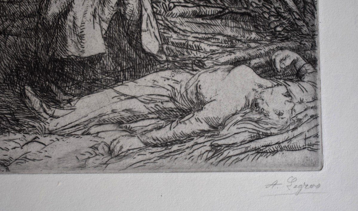 Alphonse Legros (1847-1911) "Victime des Chemineaux",  Eau Forte Signée au Crayon-photo-1