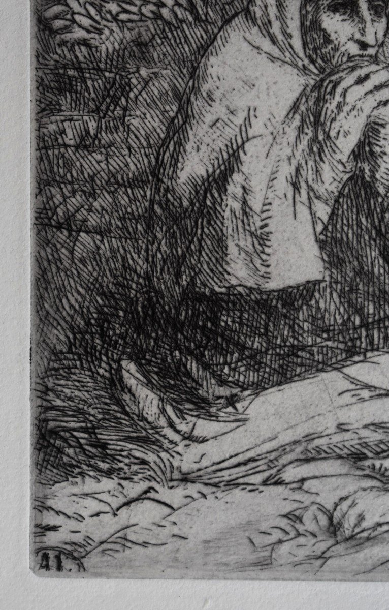 Alphonse Legros (1847-1911) "Victime des Chemineaux",  Eau Forte Signée au Crayon-photo-3