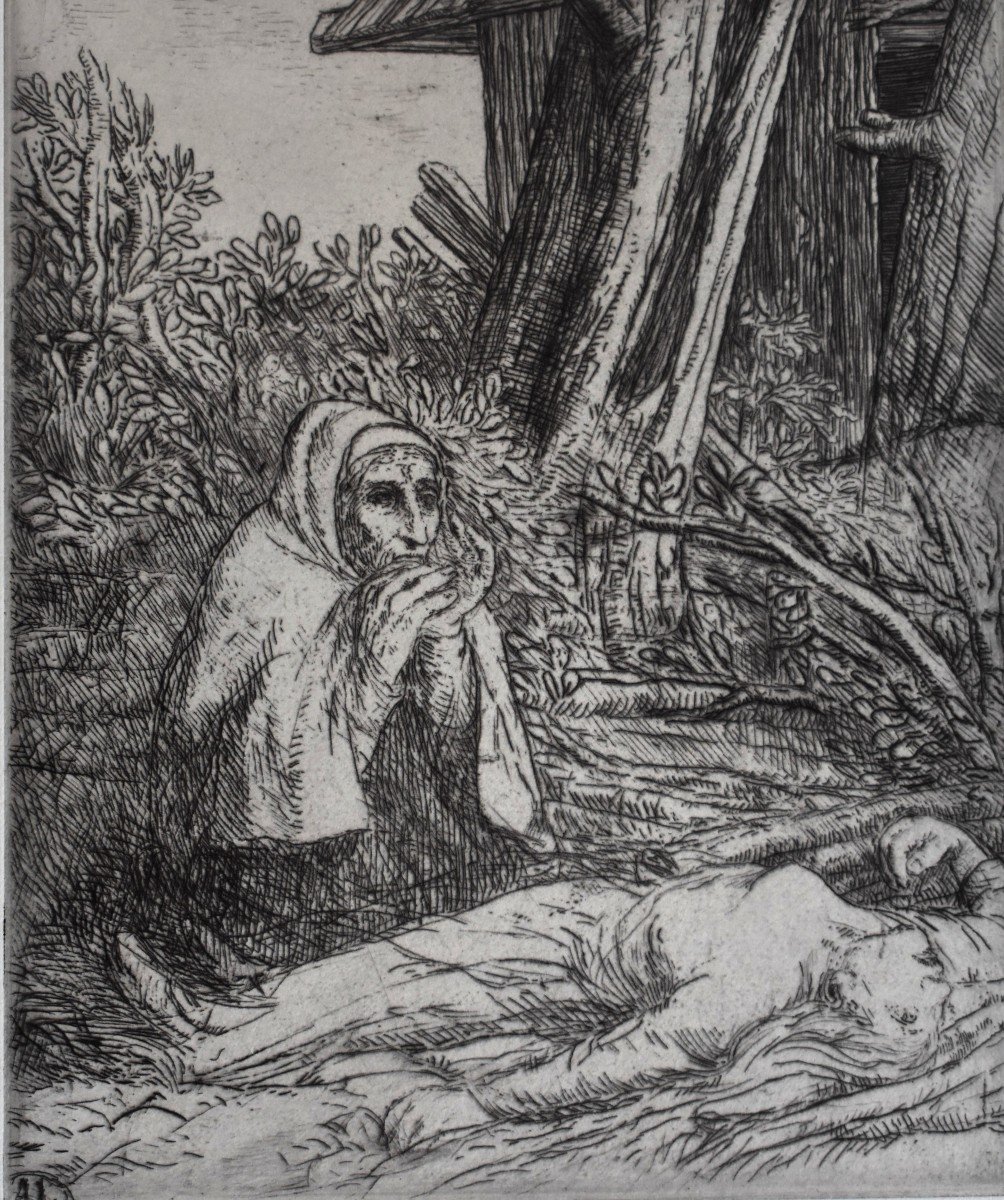 Alphonse Legros (1847-1911) "Victime des Chemineaux",  Eau Forte Signée au Crayon