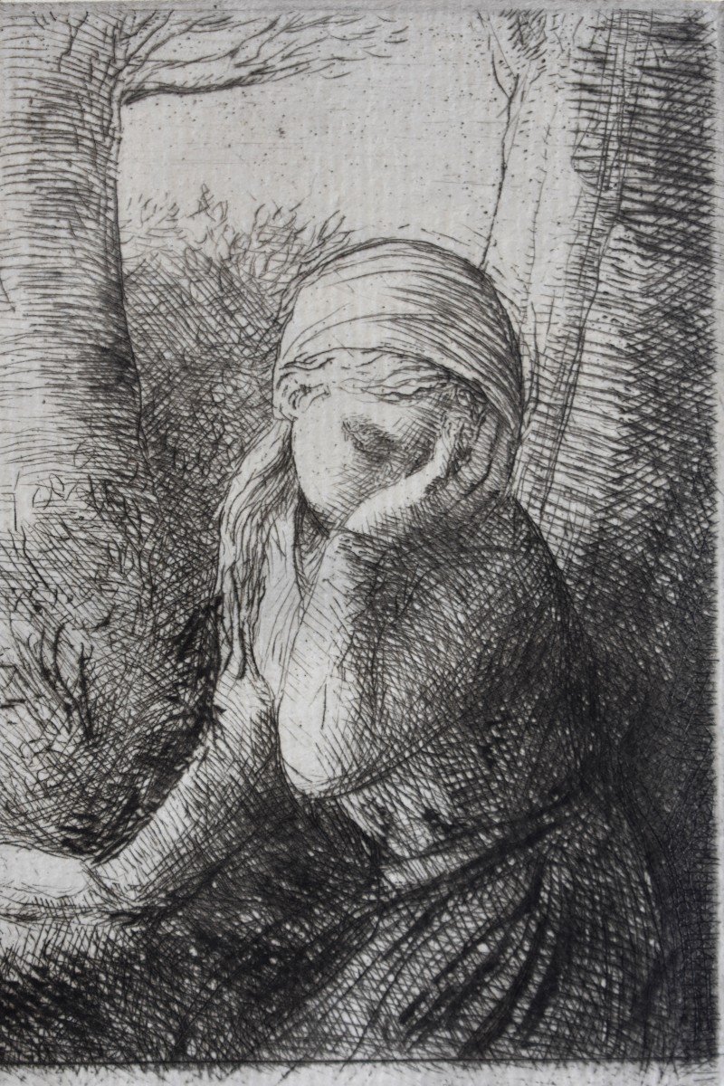 Alphonse Legros (1847-1911) , "La Jeune Désespérée", Eau Forte Timbrée, Dernière Oeuvre Connue de l'Artiste
