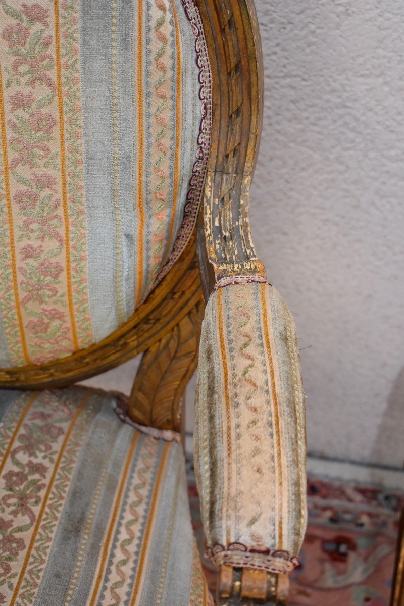 Salon De Style Louis XVI En Bois Dor&eacute;, Tissu Velours, Canap&eacute;, Fauteuils, Chaises, Epoque XIXeme-photo-6