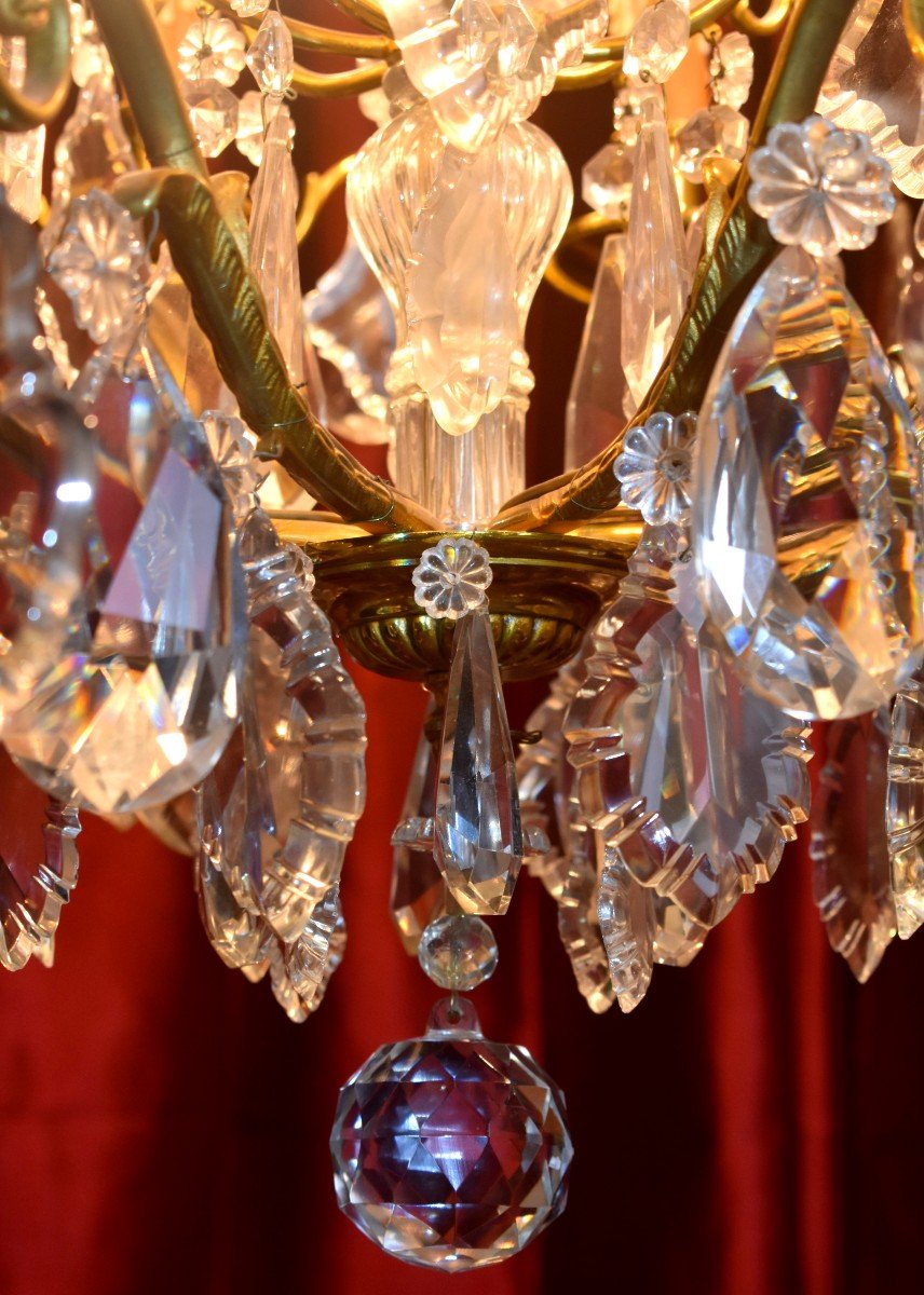 Lustre De Style Louis XV En Bronze Dor&eacute; Et Pampilles Cristal, Eclairage &agrave; Huit Feux, Epoque Milieu XX eme-photo-3