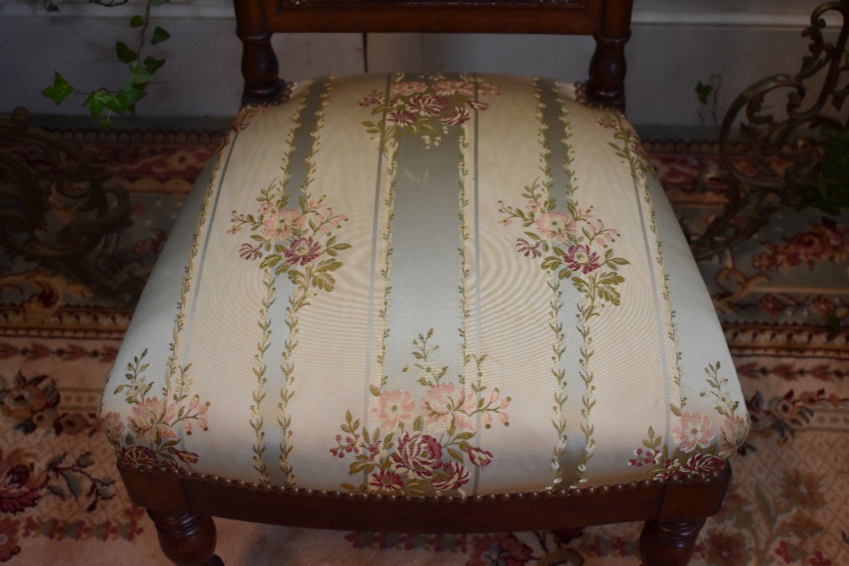 Armchair In Carved Mahogany, Decor Of Roses, Satin Fabric, Napoleon III Period, XIX Eme-photo-5