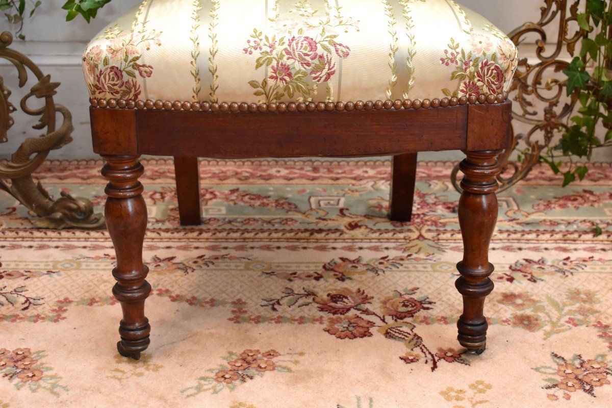Armchair In Carved Mahogany, Decor Of Roses, Satin Fabric, Napoleon III Period, XIX Eme-photo-7