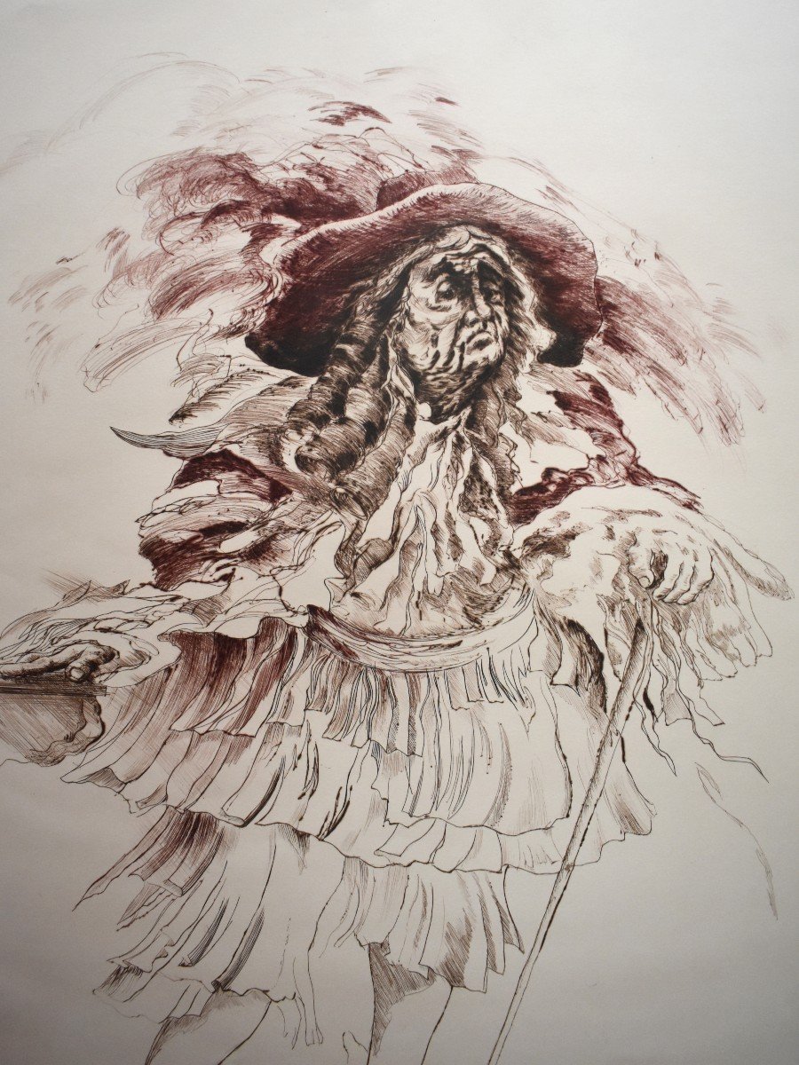"Le Bourgeois Gentilhomme"  , par J. Dupuis  , Grande Lithographie Originale Signée et Numérotée, Monsieur Jourdain, Molière