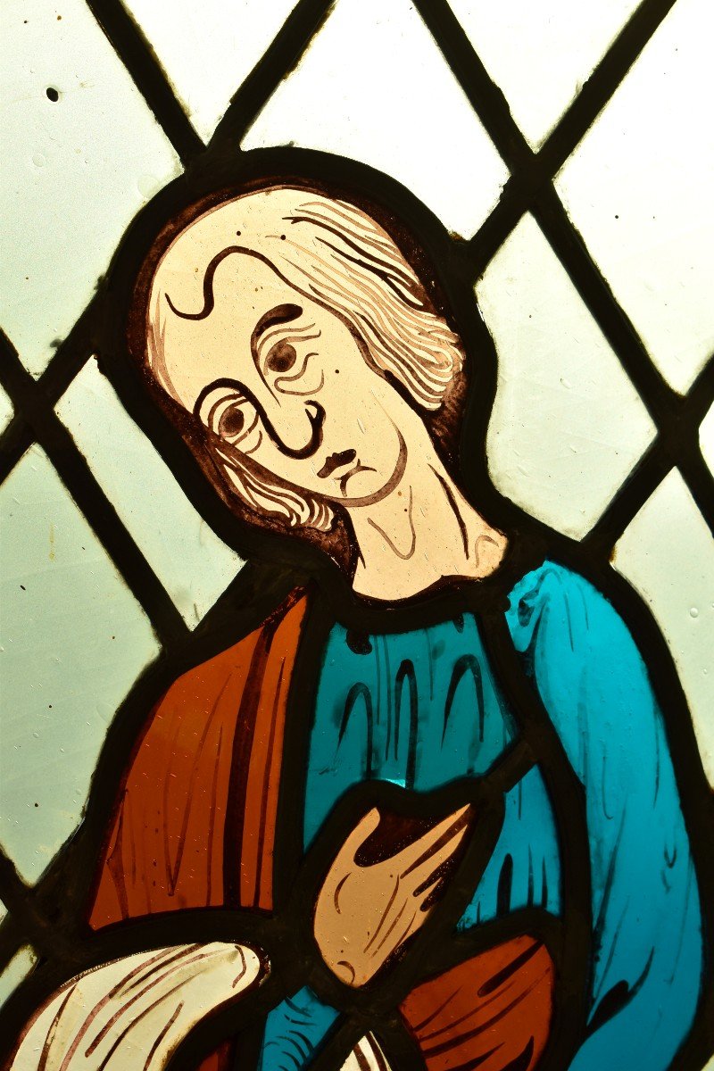 Stained Glass Representing A Medieval Character In The Roman Art / Middle Ages Style, Early Twentieth Period-photo-4