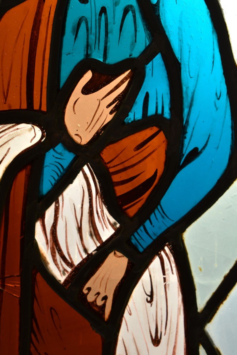 Stained Glass Representing A Medieval Character In The Roman Art / Middle Ages Style, Early Twentieth Period-photo-2