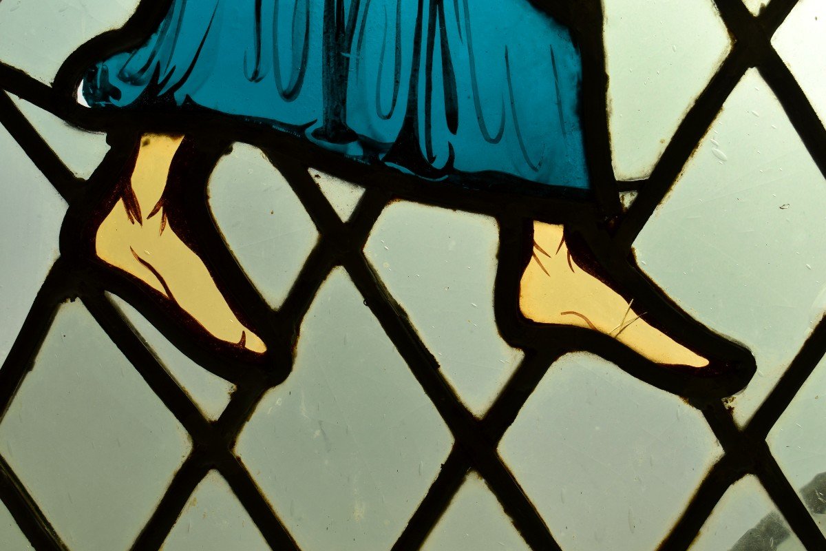 Stained Glass Representing A Medieval Character In The Roman Art / Middle Ages Style, Early Twentieth Period-photo-3