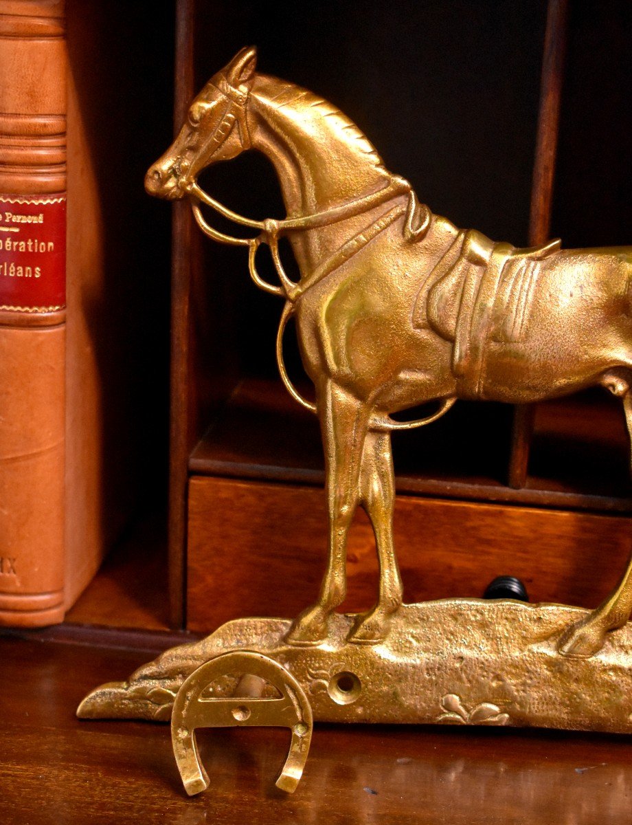 Wall Cloakroom, Horse In Bronze And Golden Brass, Coat Rack, Period XX Eme-photo-3