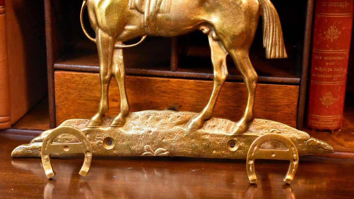 Wall Cloakroom, Horse In Bronze And Golden Brass, Coat Rack, Period XX Eme-photo-2