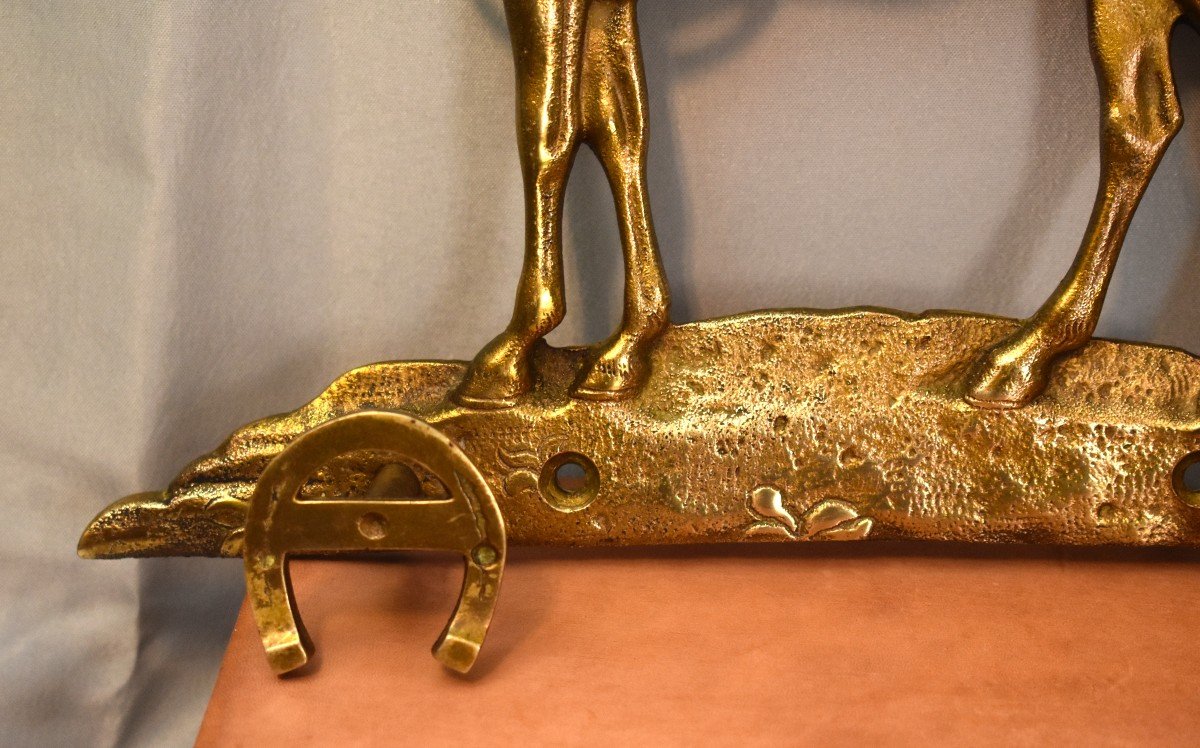 Wall Cloakroom, Horse In Bronze And Golden Brass, Coat Rack, Period XX Eme-photo-4