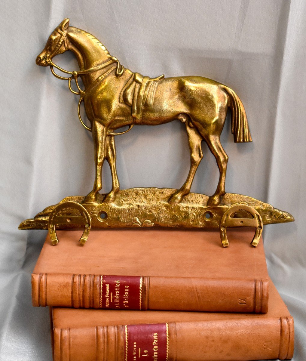 Vestiaire Mural , Cheval En Bronze Et Laiton Doré, Porte Manteau à Double Patère, Epoque XX Eme-photo-8