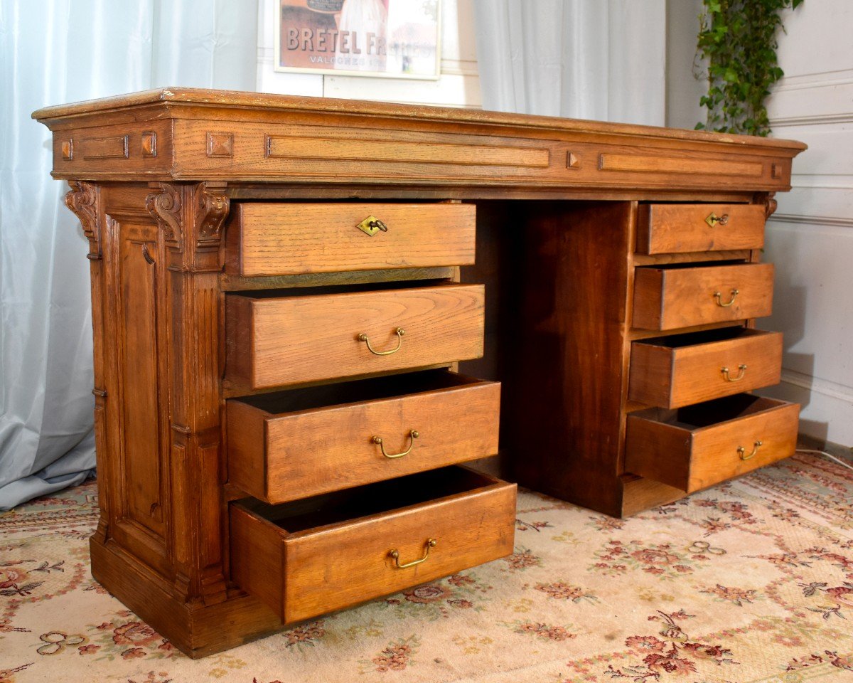 Large Counter, Trade Furniture, Office, Store Furniture In Blond Oak, Epoque XIX Eme-photo-2