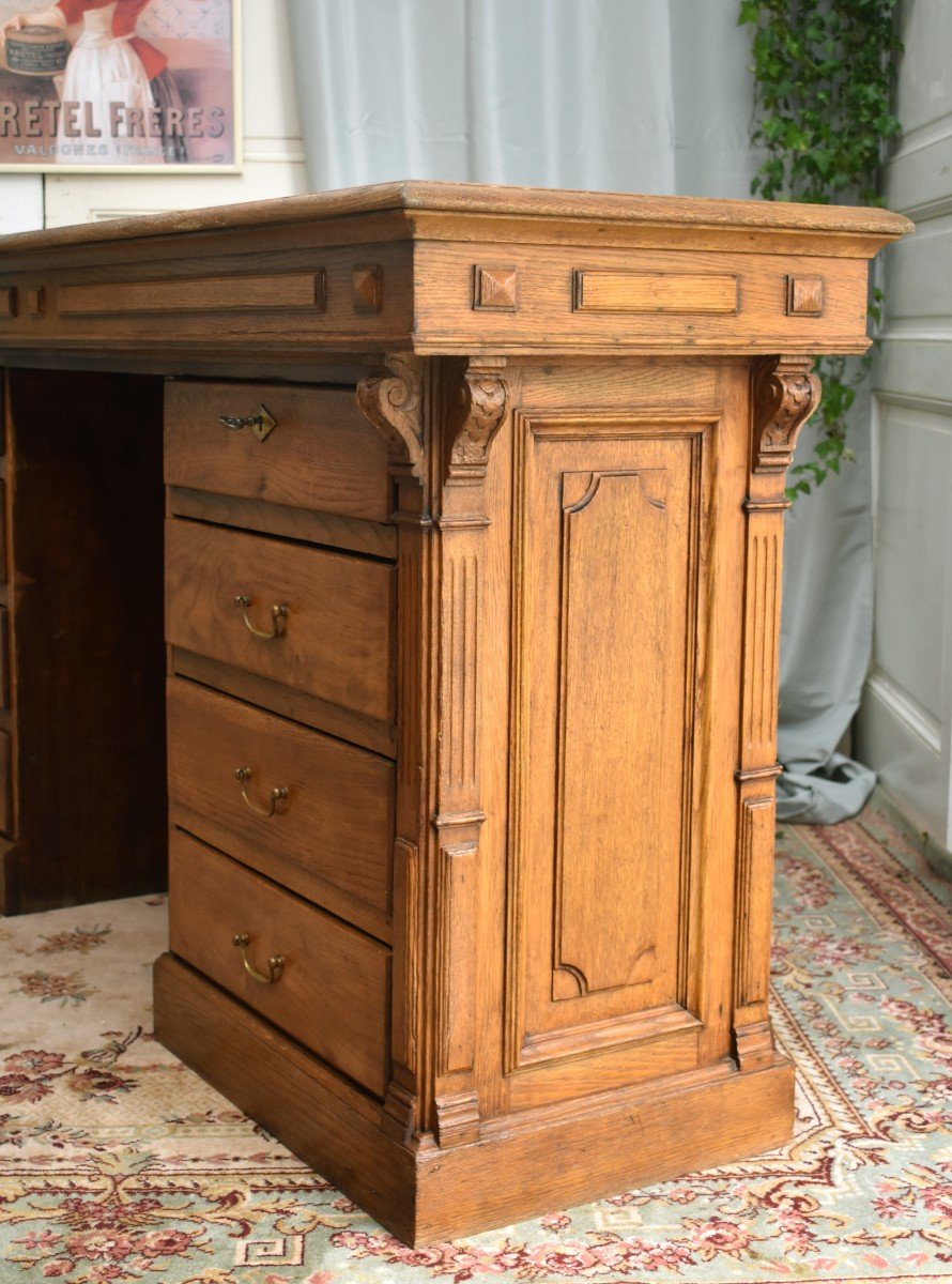 Large Counter, Trade Furniture, Office, Store Furniture In Blond Oak, Epoque XIX Eme-photo-6