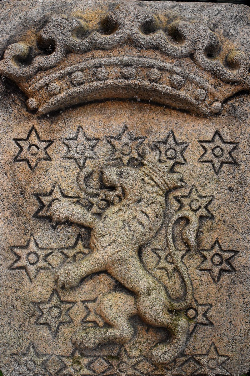 Blason Au Lion Couronn&eacute; En Pierre Reconstitu&eacute;e, Armoiries, Ecusson, H&eacute;raldique, Epoque XX Eme-photo-3