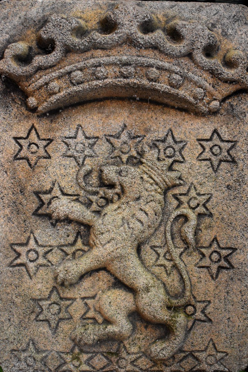 Coat Of Arms With Crowned Lion In Reconstituted Stone, Coat Of Arms, Ecusson, Heraldry, Epoque XX Eme-photo-3