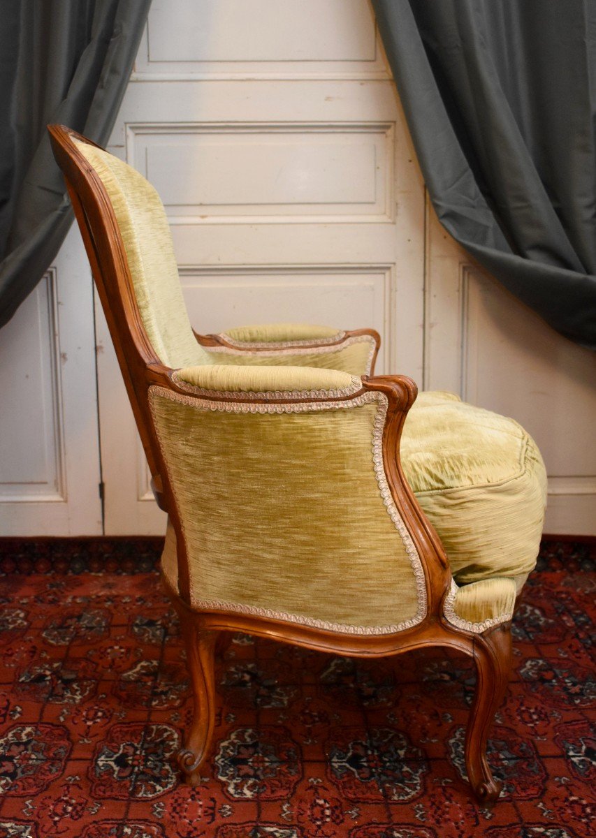 Bergère d'Epoque Louis XV, Tissu Velours, Epoque XVIII Eme-photo-2