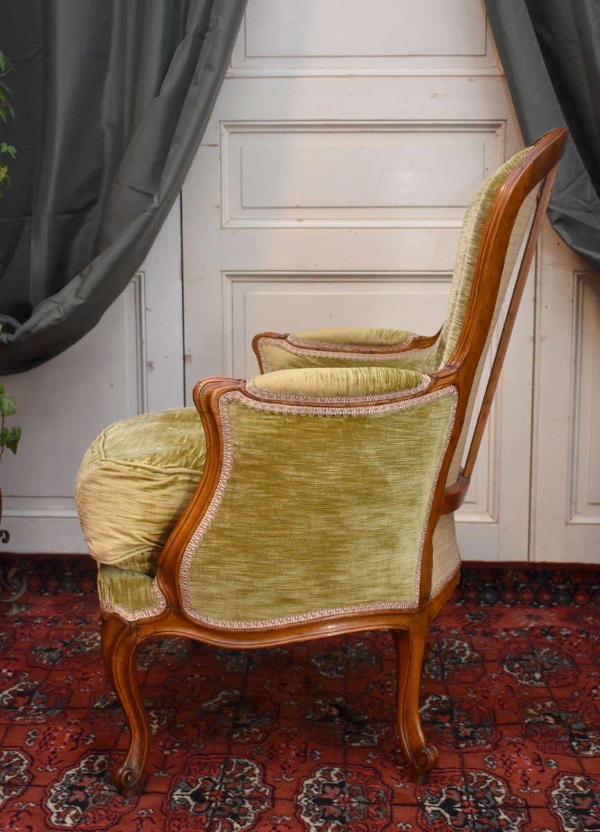 Bergère d'Epoque Louis XV, Tissu Velours, Epoque XVIII Eme-photo-4