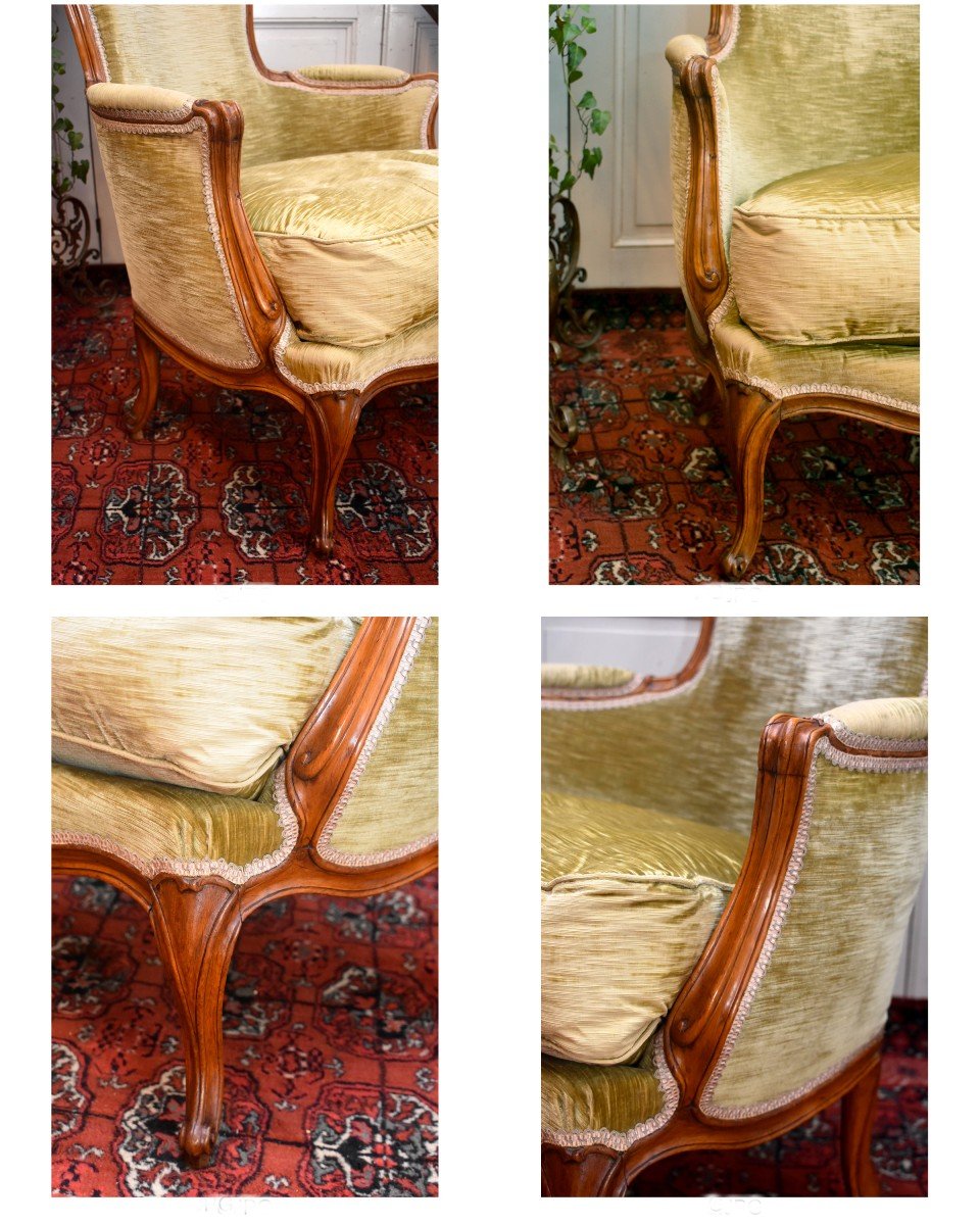 Bergère d'Epoque Louis XV, Tissu Velours, Epoque XVIII Eme-photo-5