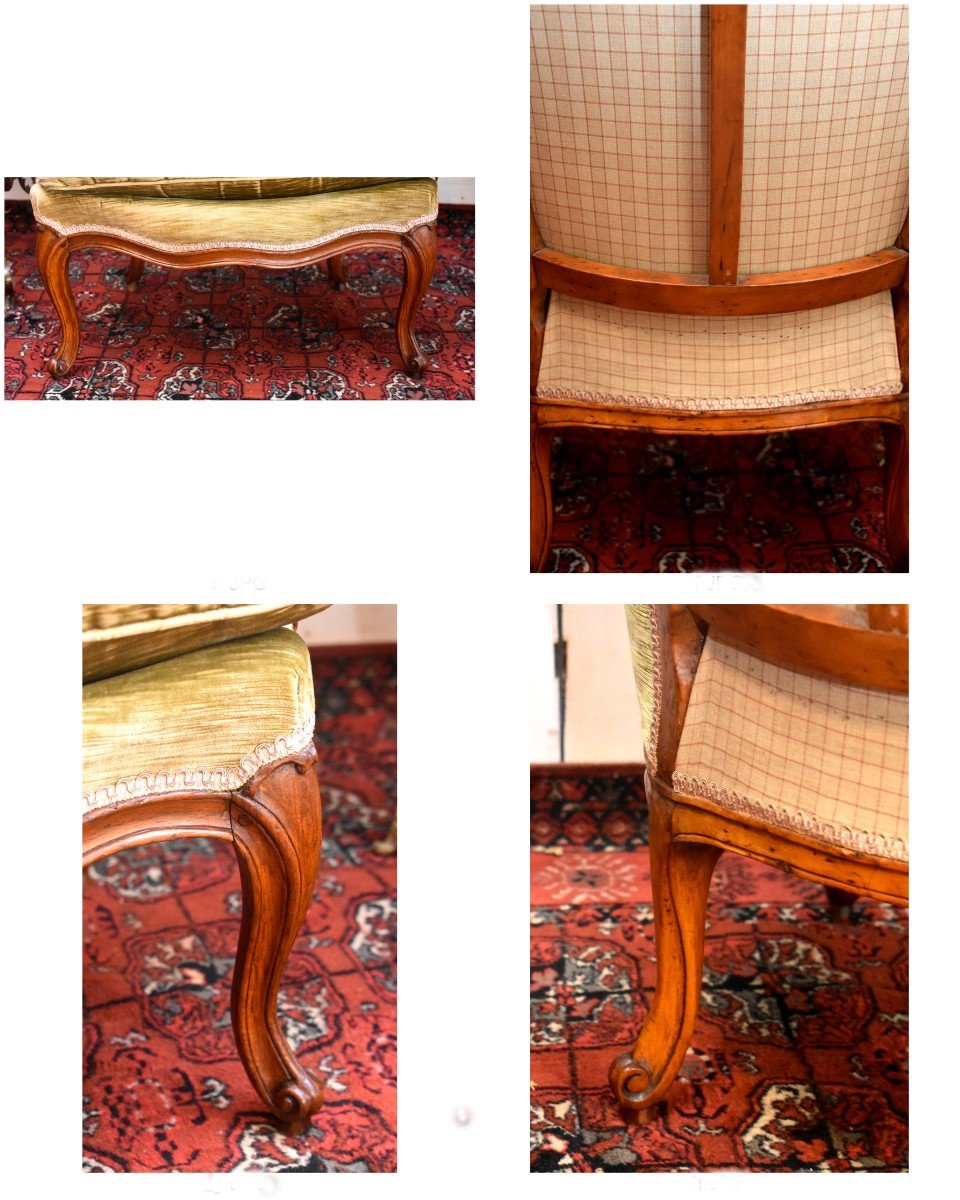 Bergère d'Epoque Louis XV, Tissu Velours, Epoque XVIII Eme-photo-6