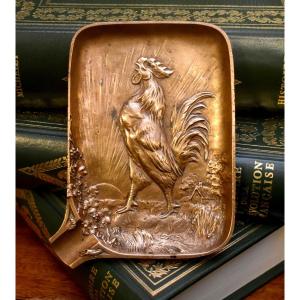 Rooster Ashtray Signed Paillet, Animal Bronze, Rooster At Sunrise, Bronze Ashtray