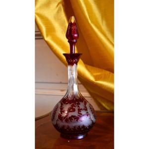 Carafe In Red Bohemian Crystal, Liquor Carafe, Period XIX