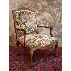 Large Louis XV Style Armchair, Queen Armchair, Queen Backrest Seat, XIX Eme