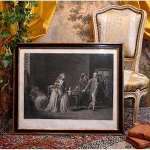 Separation Of Louis XVI And His Family At The Temple Tower, Engraving Framed Under Glass 