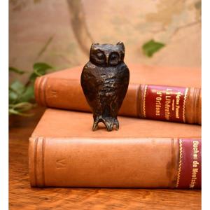 Owl, Owl In Gilt Bronze, Modern Cast Iron, 20th Century
