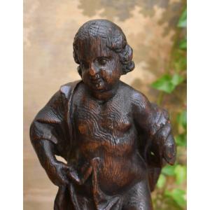 Puy En Velay, Début XVIII ème, Putto en Bois Sculpté, Ange.