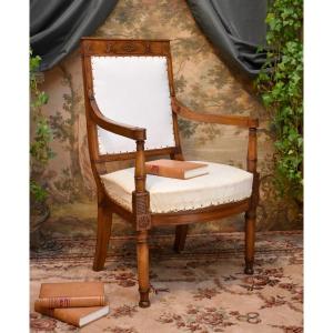 Fauteuil Epoque Directoire En H&ecirc;tre Cir&eacute;, Si&egrave;ge &agrave; Recouvrir, Epoque XVIII Eme, Vers 1795