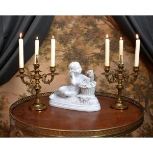 Pair Of Restoration Style Gilt Bronze Candlesticks With Three Lights, 20th Century