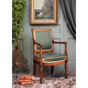 Fauteuil d'Epoque Consulat ( 1799-1804) en Bois Naturel, Fin XVIIIeme Début XIXeme 