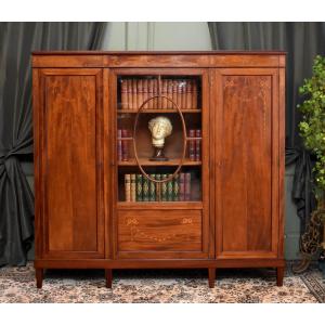 Bibliothèque Anglaise en Acajou et Marqueterie, Angleterre, bibliothèque Vitrée, Fin XIXeme