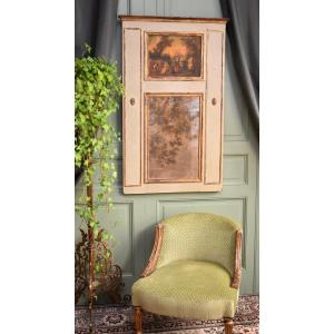 Louis XVI Style Trumeau, Lacquered And Gilded Wood, Country Scene, Village Fete, 19th Century