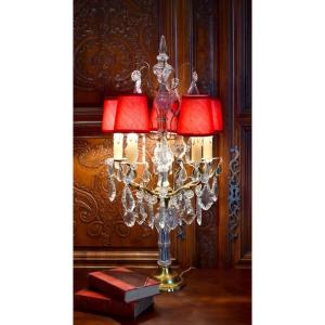 Grande Girandole de Style louis XV , Pampilles Cristal, Cinq Feux, Epoque Milieu XXème
